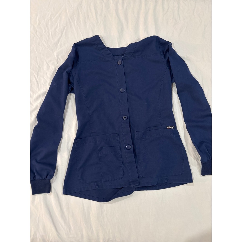 Greys Anatomy by Barco Scrub Jacket Navy Blue Button Front Long Sleeve Small